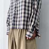 Japanese Clean Fit Classic Blurred Plaid Sharp Straight Hem Shirt