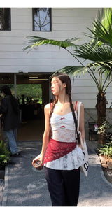 レッドレースレイヤードラップスカート