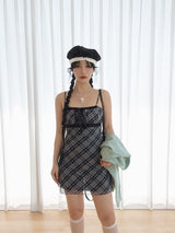 RITTEN CHECK LACE MINI DRESS