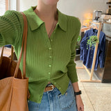 [BELLIDE MADE] Vivid, collar neck rib knit cardigan