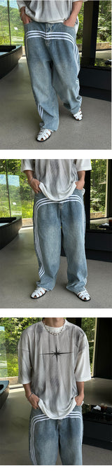 [Unisex] Track wide denim pants (2color)
