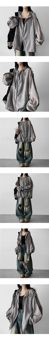 Naad Gauze Wang Boxy Two-Line Track String Hooded Zip-Up Jumper