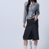 LAYERABLE BUTTON WRAP SKIRT (MELANGE CHARCOAL)