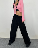 ANGORA TERRY CLOTH TWO-BUTTON LONG-SLEEVE CROPPED VIVID CARDIGAN KNIT - 2 COLOR