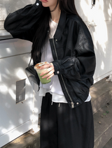 EW Collar Crop Leather Blouson (2color)