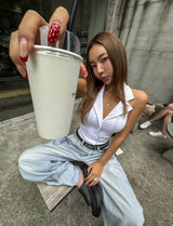 キャシーカラーホルターネッククロップトップ