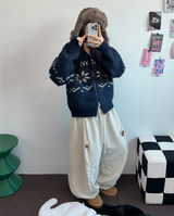 スノーフラワーカラーノルディックツーウェイジッパーニットジップアップ❤🖤🤎🩶🤍5カラー