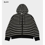 (UNISEX) Mesh Stripe Cropped Zip-up Knit