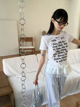 Comti lettering printing semi-cropped short-sleeved T-shirt