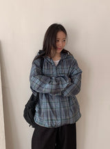 [unisex] キャンバーチェックフードウィンドブレーカー