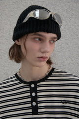 ストライプヘンリーネックTシャツ - Black