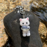 fishing cat key chain white