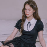 Lovely puff sleeve shirt - BLACK