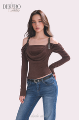 Tul off-shoulder frill long-sleeve tee 