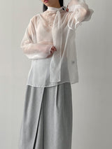 [Tie Set] See-through High Neck Overfit Blouse