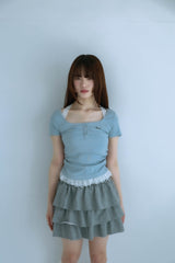 レースフリルTシャツ(ブルー)