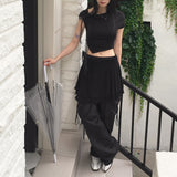 Teha ribbon strap wave flare mini skirt