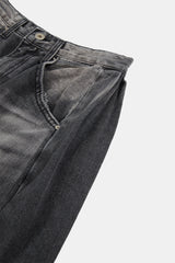 Deep side fold balloon denim pants