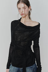 LILY COWL RIBBON TOP black