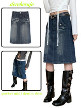 pocket midi denim skirt