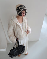 Fluffy fleece hooded zip-up jacket