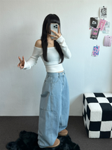 セミバルーンワイドバルーンデニムロングパンツ 💙🩵🤍🩶4カラー