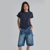 [Contoi] ラウンドカットラインショートスリーブTシャツ - 6カラー