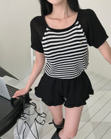 [MADE] Hi, raglan stripe short-sleeved knit