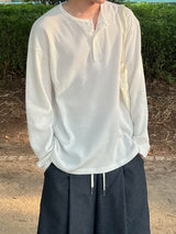 ワッフルオーバーヘンリーネック長袖Tシャツ