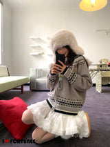 Jacquard Isle Hooded Knitwear Zip-Up Cardigan