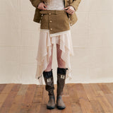 Layered asymmetrical check frill skirt