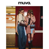 muva. 本革 ベルベット バイカラー ハンドバッグ　チャーム付