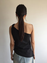 One-shoulder draping blouse (2color)