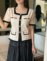 Eloa Square Color Matching Button Cardigan