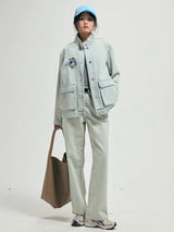 X Stand-collar denim jacket