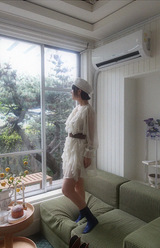 MOET RUFFLE CHIFFON DRESS WITH BELT (IVORY)