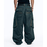 Peach Cotton Cargo Pants - Charcoal