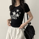 スタープリント✨サイド シャーリング スリム ショートスリーブ Tシャツ