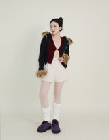 デッカウルフジョットフード付きファーニットジップアップジャケット (Wool Jacket)