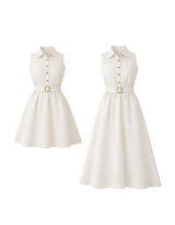 Haren Linen Collar Button Belt Flare Dress Ivory Short VER