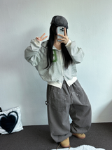 HIGH QUALITY🌌DOWN SNAP HIP PATCH RIVET PIGMENT BALLOON LONG PANTS 🤎3COLOR