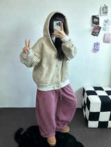 フリースビビットピグメントワイドロングバルーンオーバーパンツ🩶❤🖤3カラー