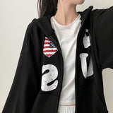 4US Heart American Flag Two-Way Hooded Zip-Up