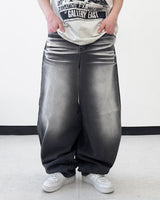 Sand Washing Wide Balloon Denim Pants