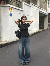 Deron Denim Washing Banding Snap Wide Pants