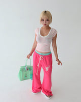 Pink Stripe V-Neck Short-Sleeve T-Shirt