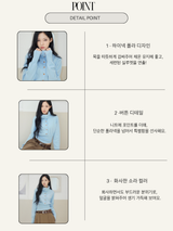 Sky blue high-neck button long-sleeved knitwear