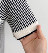 Carson Collar Color Matching Check Knit Cardigan