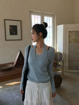 Second Layered Wrap Slim Fit Long Sleeve Rib Knit