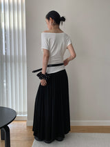 Design Open Shoulder Slim スパンデックス半袖Tシャツ
